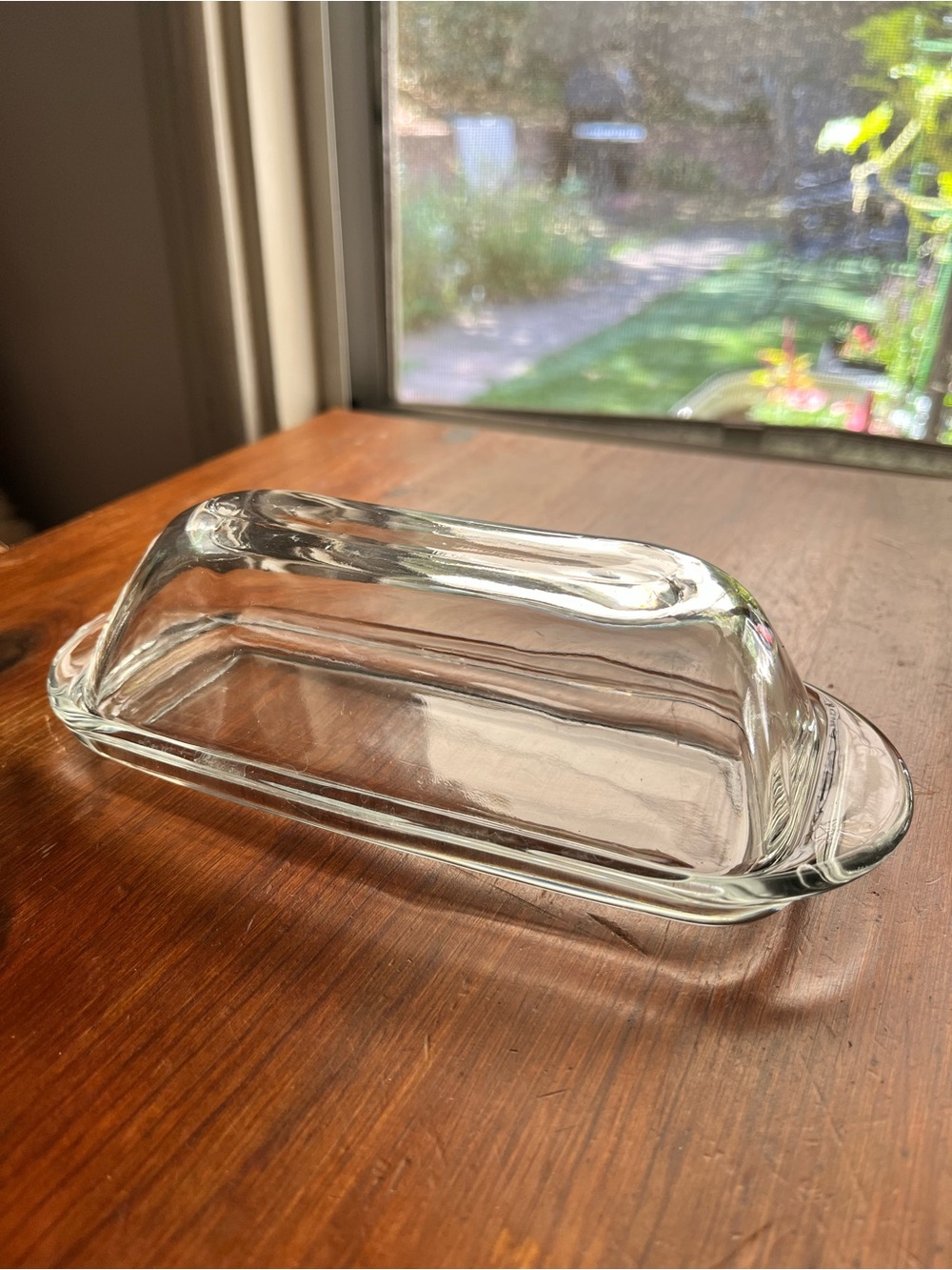 Vintage Clear Glass Butter Tray with Lid